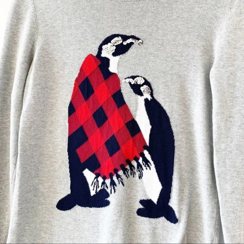 Crown & Ivy Penguin Sweater Women's XS Holiday Winter Sequins Novelty Plaid Cute - Picture 8 of 8